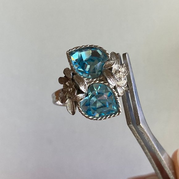 Vintage Sarah Coventry "Love Story" Double Blue Hearts Adjustable Ring - Picture 5 of 11